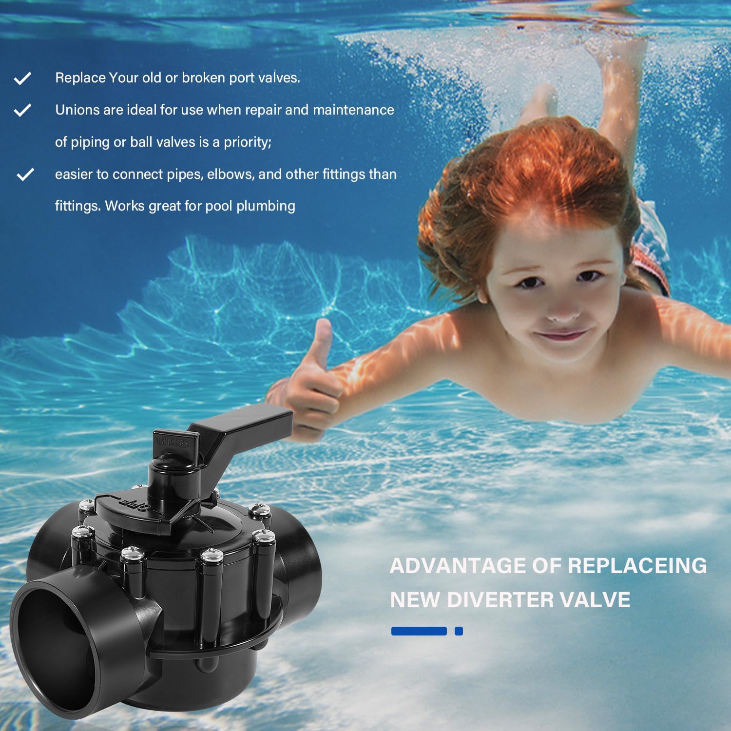 3-Port 2 Diverter Valve with PVC Pipe Compatible with Ground Pool, Tub & Spa System Replacement Part for 263028